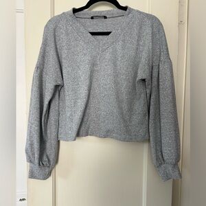 SHEIN V neck, puffy sleeve, cropped shirt